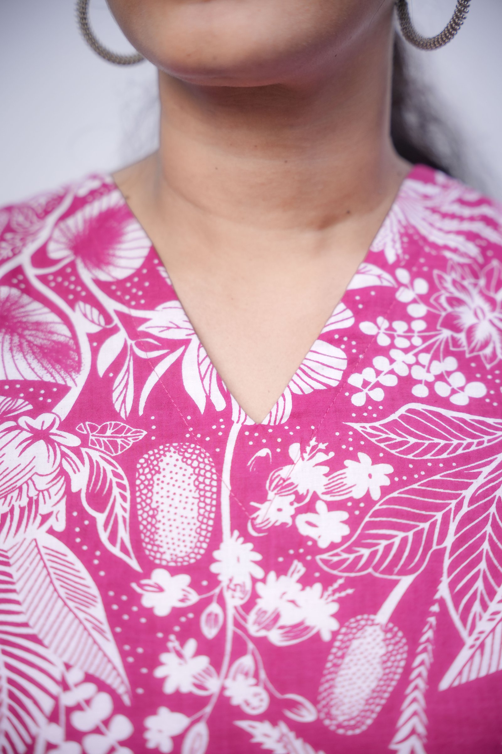 Magenta Pink Floral Block Print Cotton Short Kurti